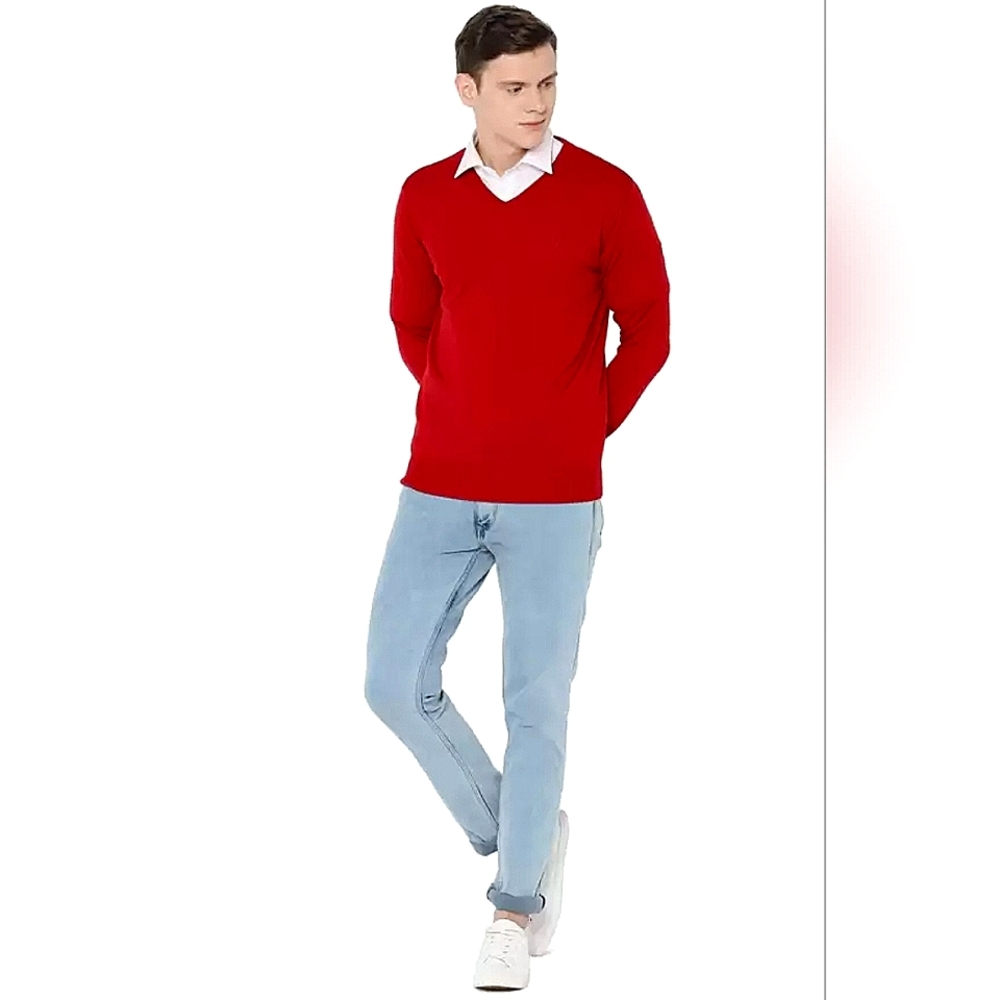 🆕️ Red Allen Solly 100% Merino Wool Sweater - Picture 4 of 12